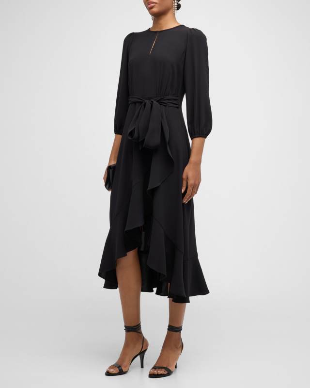 Berlin Cutout High-Low Ruffle Midi Dress